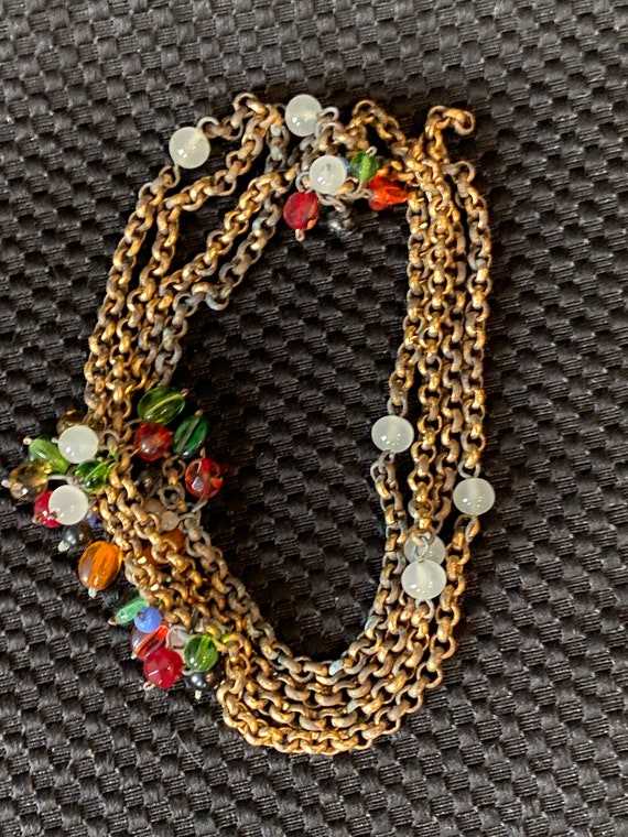 Vintage unique chain linked necklace with Art glas