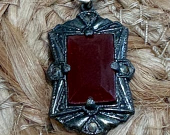 Antique Art Deco Sterling Silver Carnelian Pendant