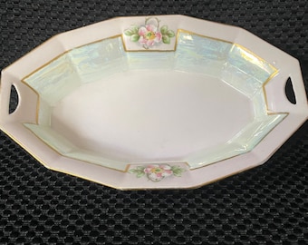 Vintage Limoges France Lustreware Bowl, Cherry Blossoms, Gold Trim