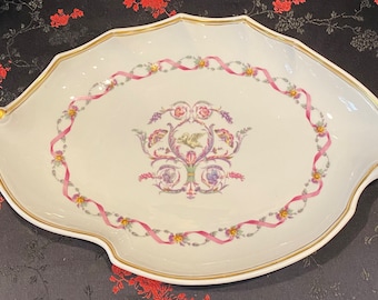 Vintage Richard Ginori Pink Ribbon Oval Porcelain Shell Style Plate Bowl