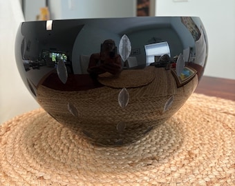 Vintage Sasaki Crystal Stitch vase Black large. Made in Poland