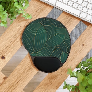 Custom ART DECO Emerald Green & Gold Floral Mouse Pad With Wrist Rest