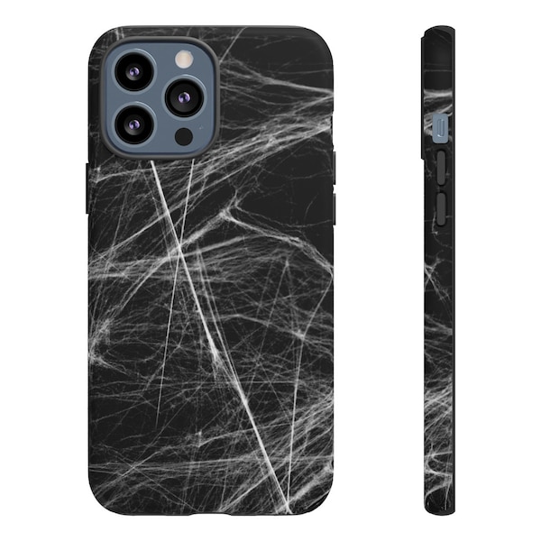 Gothic Black Dual Layer Phone Case with Spider Thread for iPhone and Samsung, made in USA