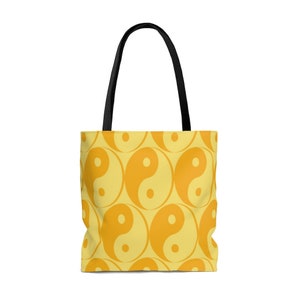 Yellow Yin Yang Pattern 90&#39;s Y2K style Tote Bag (available in three sizes)