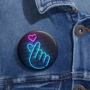 Neon Korean Finger Heart Pin Button / KPOP collectibles