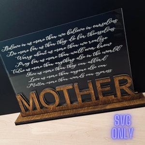 MADRE, Regalo del Día de la Madre, SVG, Regalo para el Archivo de Corte de Mamá, Archivo Digital para Láser, Listo para Glowforge, Signo de Acrílico Grabado