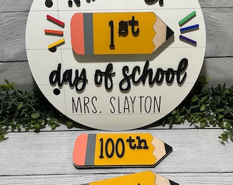 Teacher Gift Sign SVG, First Day of School, 100th Day, Last Day, DIY Front Door Hanger file, Glowforge ready