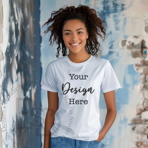 Gildan 64000 White T-shirt Mockup, Gildan T-shirt Mockup | T-shirt Model | Black Girl Mockup, White Gildan Mockups | 64000 Model Mockup