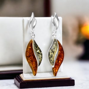 Elegant Silver and Mixed Amber Drop Earrings