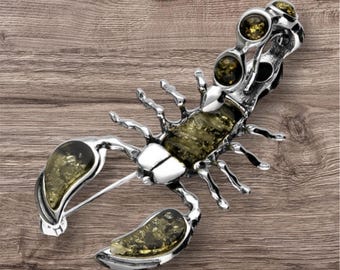 Stunning Cognac Green Scorpion Brooch