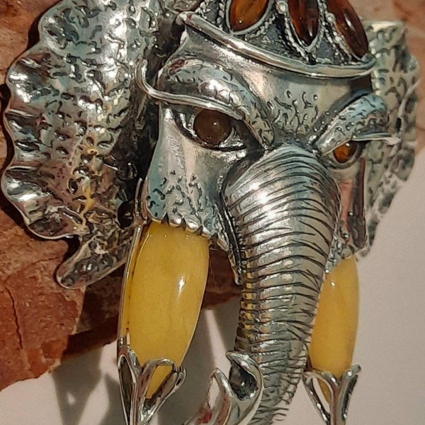 Stunning Large Amber Elephant Necklace