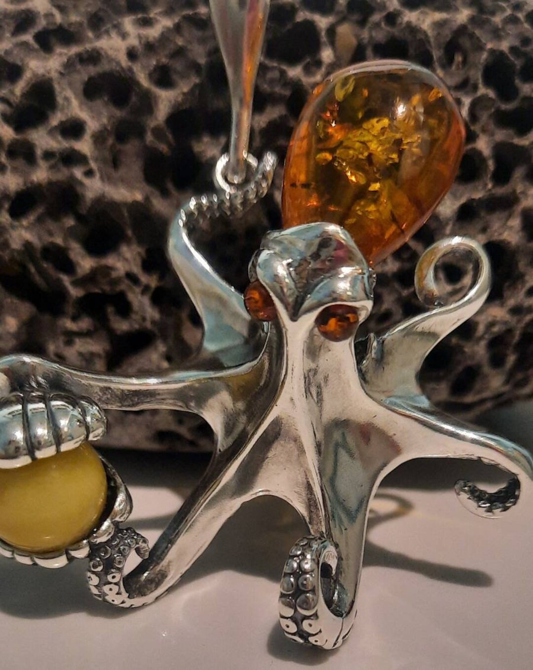 Stunning Sterling Silver and Amber Octopus Necklace - Etsy