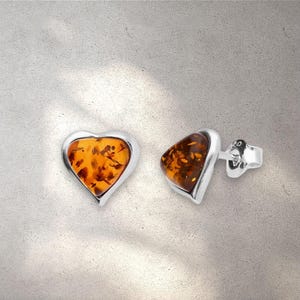 Cute Cognac Amber Heart Stud Earrings