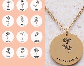 Personalized Birth Flower Necklace Custom Name Birth Month Jewelry Mothers Day Gift Best Friend Necklace Dainty Necklace Mom Gift for Her