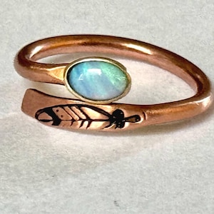 Copper adjustable wrap ring /Opal gemstone jewelry/Unisex gemstone ring/Gift