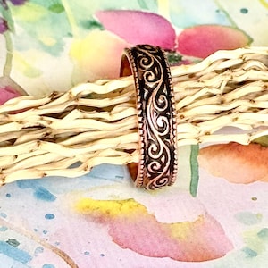 Copper Ring Swirl pattern, Stacking Rings, Thumb Ring Copper, Gift
