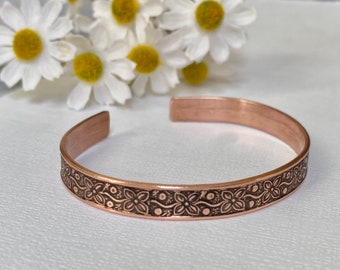 Flower Cuff Bracelet- Adjustable Copper bracelet Hand Made -Gift - Arthritis Care