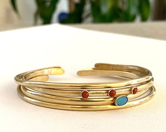 Brass opal cuff bracelet/ Gemstone jewelry/ Stacker bracelet/Gift