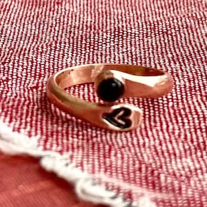 Copper Heart Stamped Ring/Gemstone Adjustable Jewelry