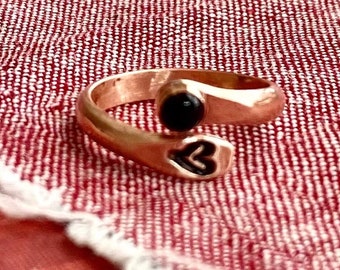 Valentine’s Day gift, Copper Heart Stamped Ring, Gemstone Jewelry