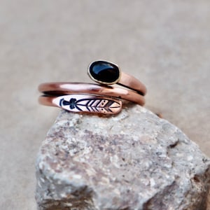 Copper Adjustable black onyx wrap Ring,Unisex gemstone ring, Gift