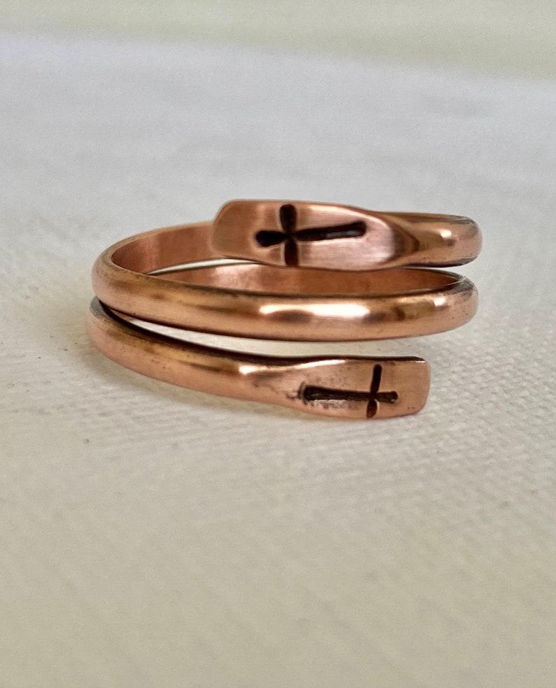 Copper religious cross ring, minimalist copper wrap ring, Adjustable Gift image 10