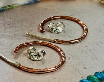 1/2 inch Round Copper Hoop Earrings: Sterling Silver Wires, Handmade Jewelry