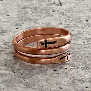 Copper religious cross ring, minimalist copper wrap ring, Adjustable Gift image 4