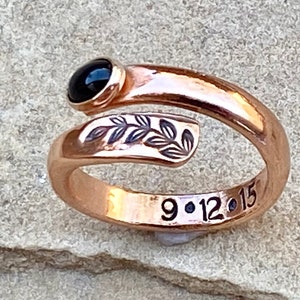 Copper Wrap Ring/Adjustable ring band/Black Onyx Gemstone Jewelry/gift for her/Christmas gift