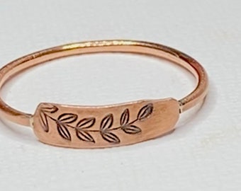 Rustic Copper Wildflower Ring, Handmade Ring, Hand Stamped Floral Design, Minimalist Jewelry, Gift for Her