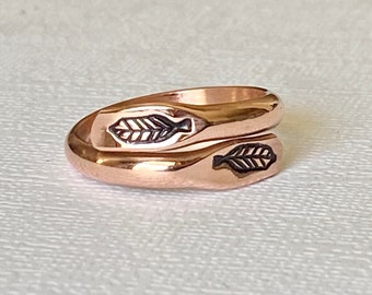 Leaf Stamped Ring Copper,Arthritis Relief Jewelry,Adjustable Wrap Ring