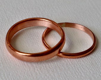 Set of 2 copper ring bands, Alternative wedding rings, gifts, Promise rings