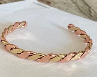 Copper and Brass braided Bracelet, Twisted cuff bracelet,Pure Copper Jewelry, Arthritis Relief Jewelry , Gift for Her