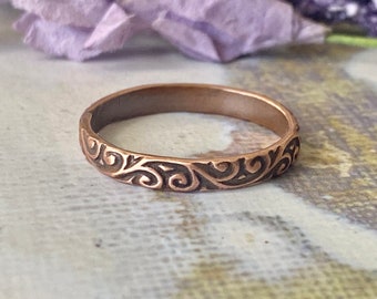 Thin band Copper Ring, Petite Swirl Stacking Ring, Thumb Ring,Gift