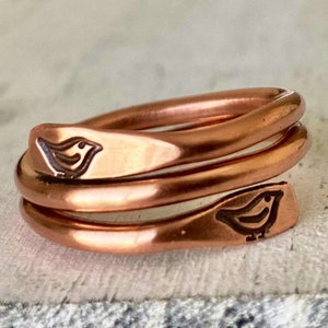 Copper Wrap Ring,Bird stamped adjustable ring, birthday gift