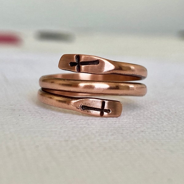 Copper religious cross ring, minimalist copper wrap ring, Adjustable Gift