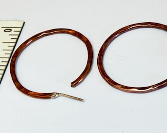 Hammered Copper Hoop Earrings: Sterling Silver Post, 1 inch Round