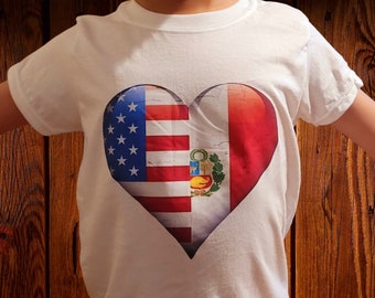 Peruvian/American T-Shirt / T-shirt with print of the Peruvian Shield and American Flag/ Unisex T-Shirt for Adults and Kids