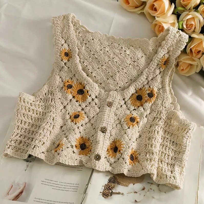 Handmade Women Crochet Boho Hippie Vintage Knitted Crop Tank - Etsy