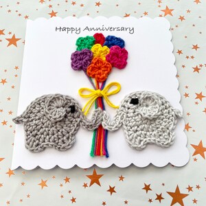 Crochet |Elephant | Anniversary | Personalised | card |Flowers| Anniversary| Birthday| Bespoke |Thinking of you |Handmade | bouquet