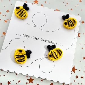 Ganchillo / Tarjeta / Abeja / Cumpleaños de la abeja feliz / Papá / Buzz / Cumpleaños / Hecho a mano / A medida / Personalizado / Tarjeta de felicitación / Día del padre