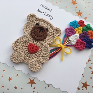 Dia de aniversário | Dia das mães | cartão | urso | coração | crochê | feito à mão | flores | esposa | namorada | namorado | sob medida | personalizado |