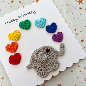 Tarjeta de cumpleaños / aniversario / crochet arcoíris / corazones / amor / tarjeta / hecha a mano / / A medida / / Corazones de amor / te extraño / feliz cumpleaños