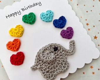 Carte d'anniversaire | anniversaire| crochet arc-en-ciel | coeurs | l'amour | carte |fait main| | Sur mesure | |Coeurs d'amour | tu me manques | joyeux anniversaire