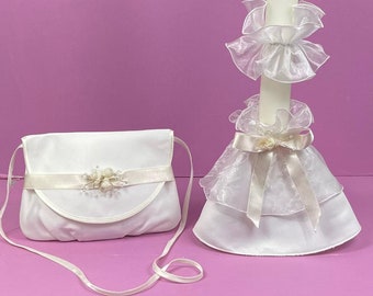 Communion bag candle cloth bridal bag for communion dress wedding dress ivory cream beige