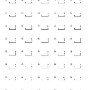 May include: A white multiplication facts 1-10 practice worksheet with forty numbered maths problems. The header includes fields for name, date, and score. The bottom footer displays the website MathPro365.com and indicates it is page 1/10.