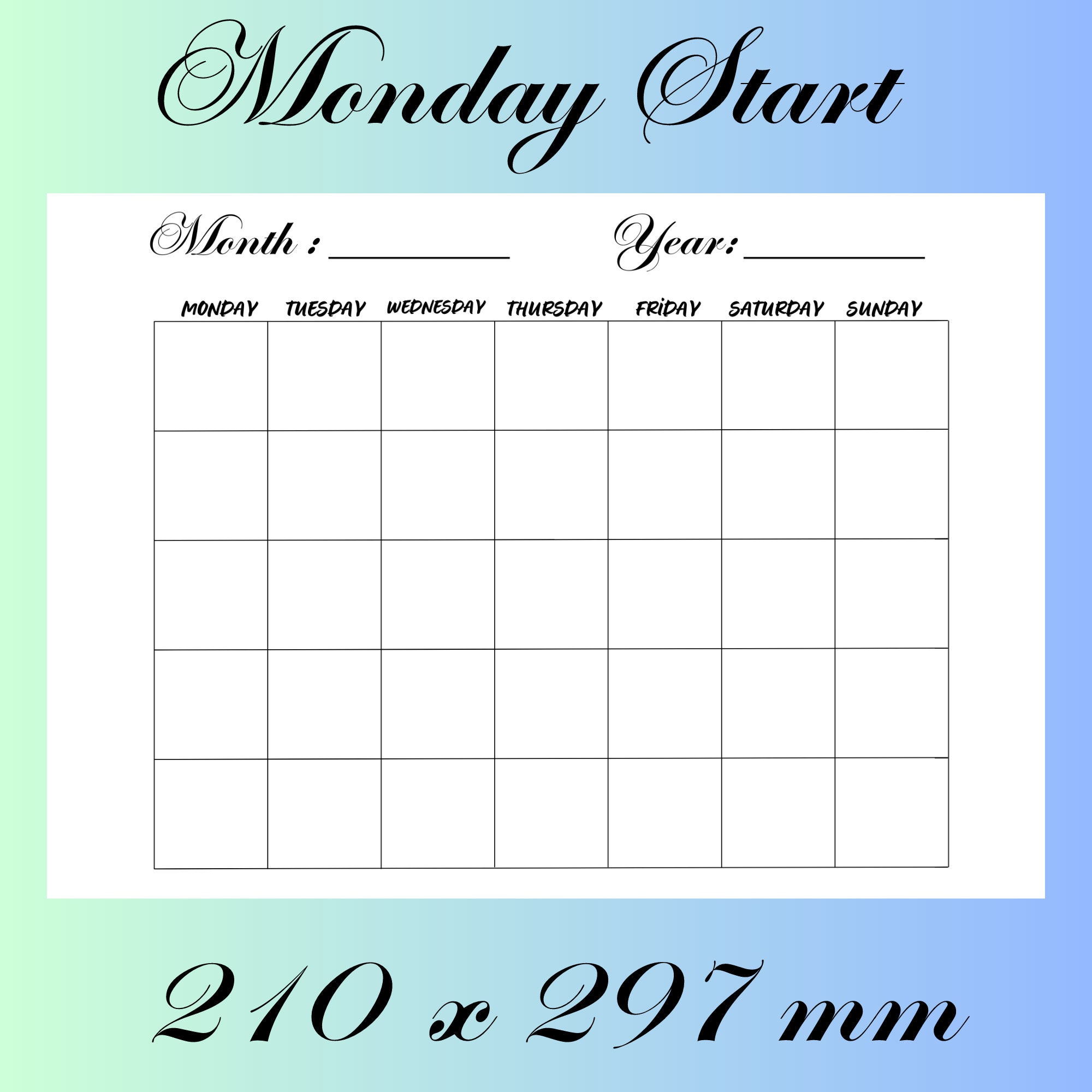 Blank Calendars Printable Balnk Calendar Monday Start and Sunday Start ...