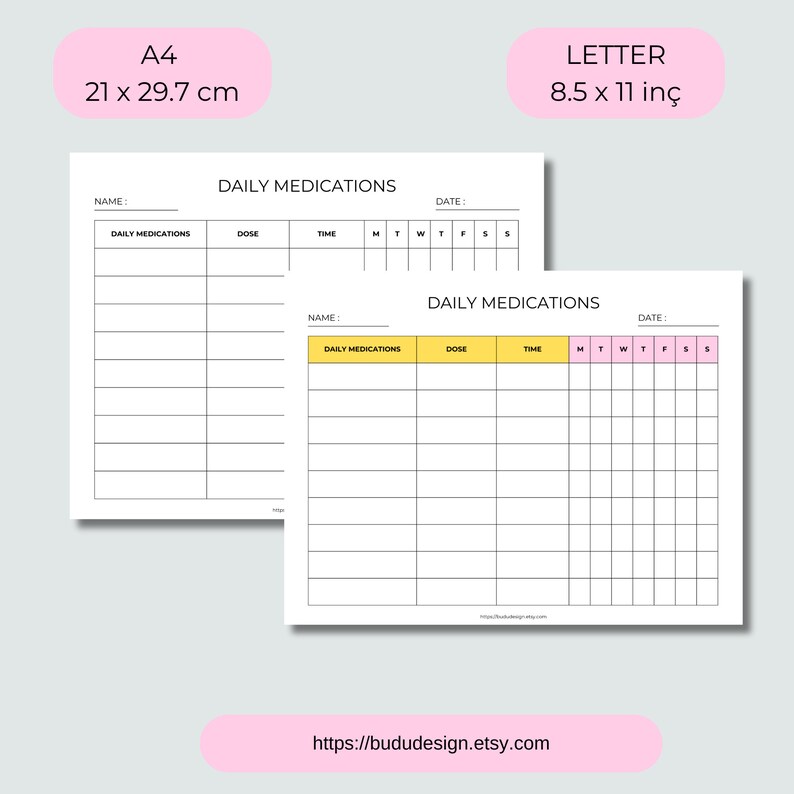 Printable Daily Medications Log, Daily Medications Tracker, Daily ...