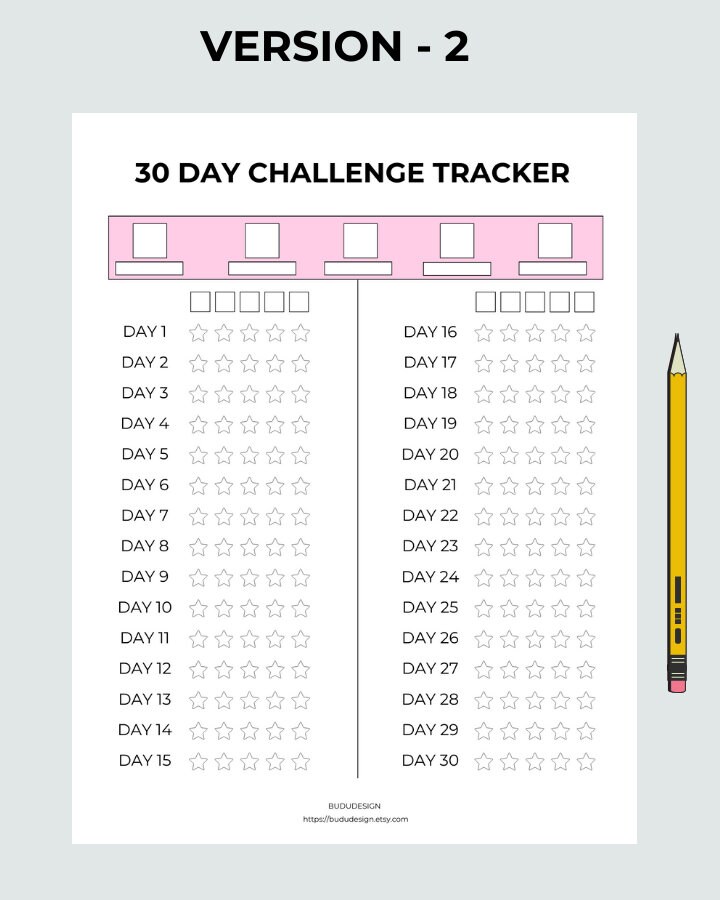 30 Day Hard Challenge Tracker , 30 Day Tracker , 30 Hard Challenge