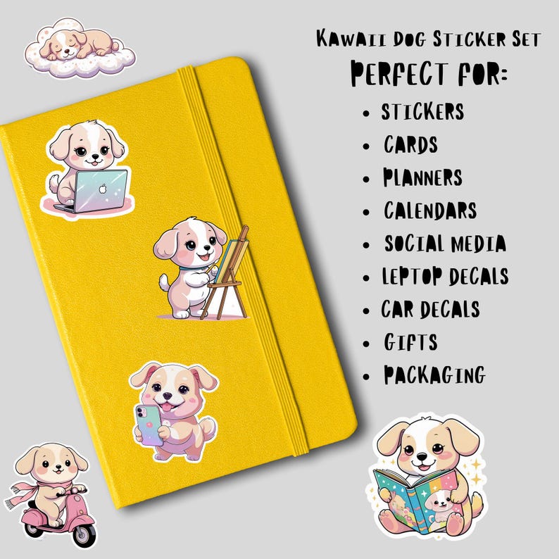 Kawaii Dog Sticker Set – 16 Adorable Pastel Dog Pngs, Cute Puppy ...